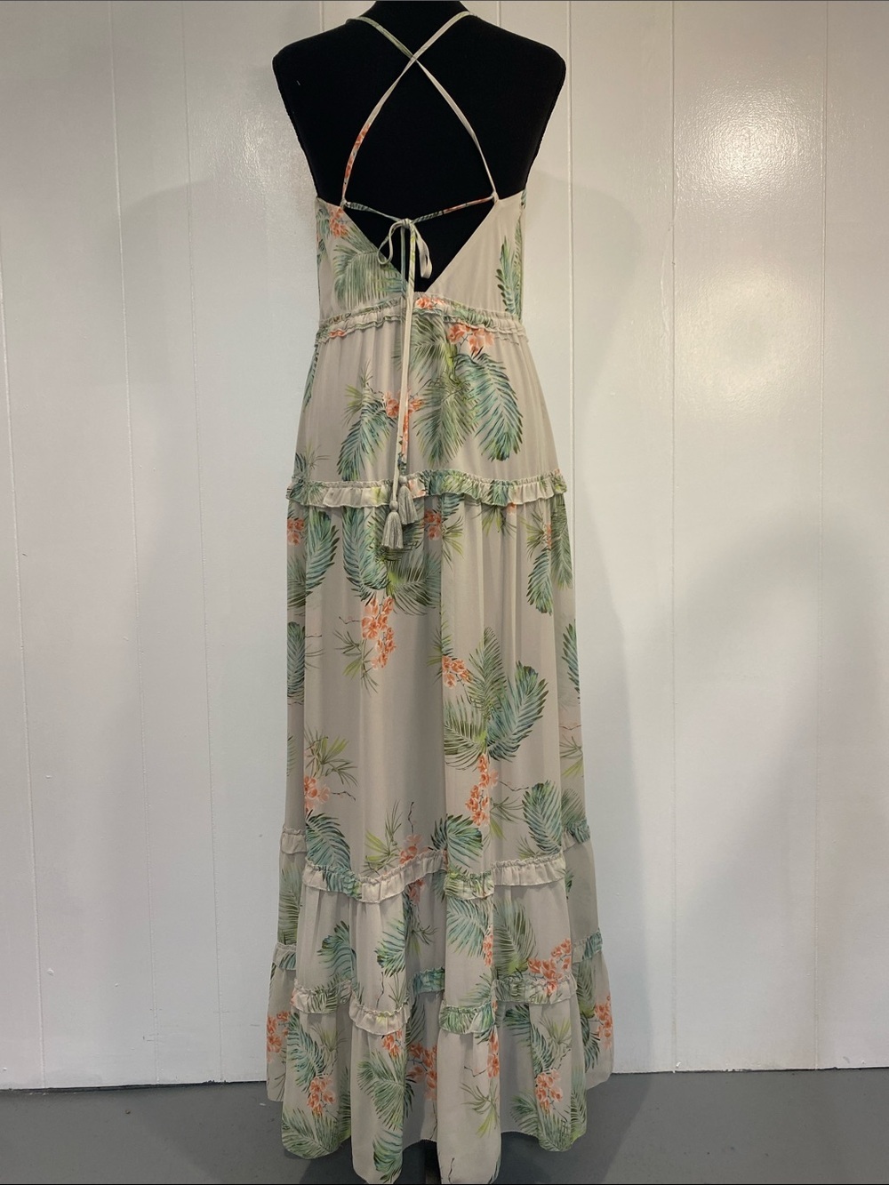 Floral Tiered Maxi Dress Romantic Resort Boho Tropical Flowy Island Chic Medium - Picture 8 of 14
